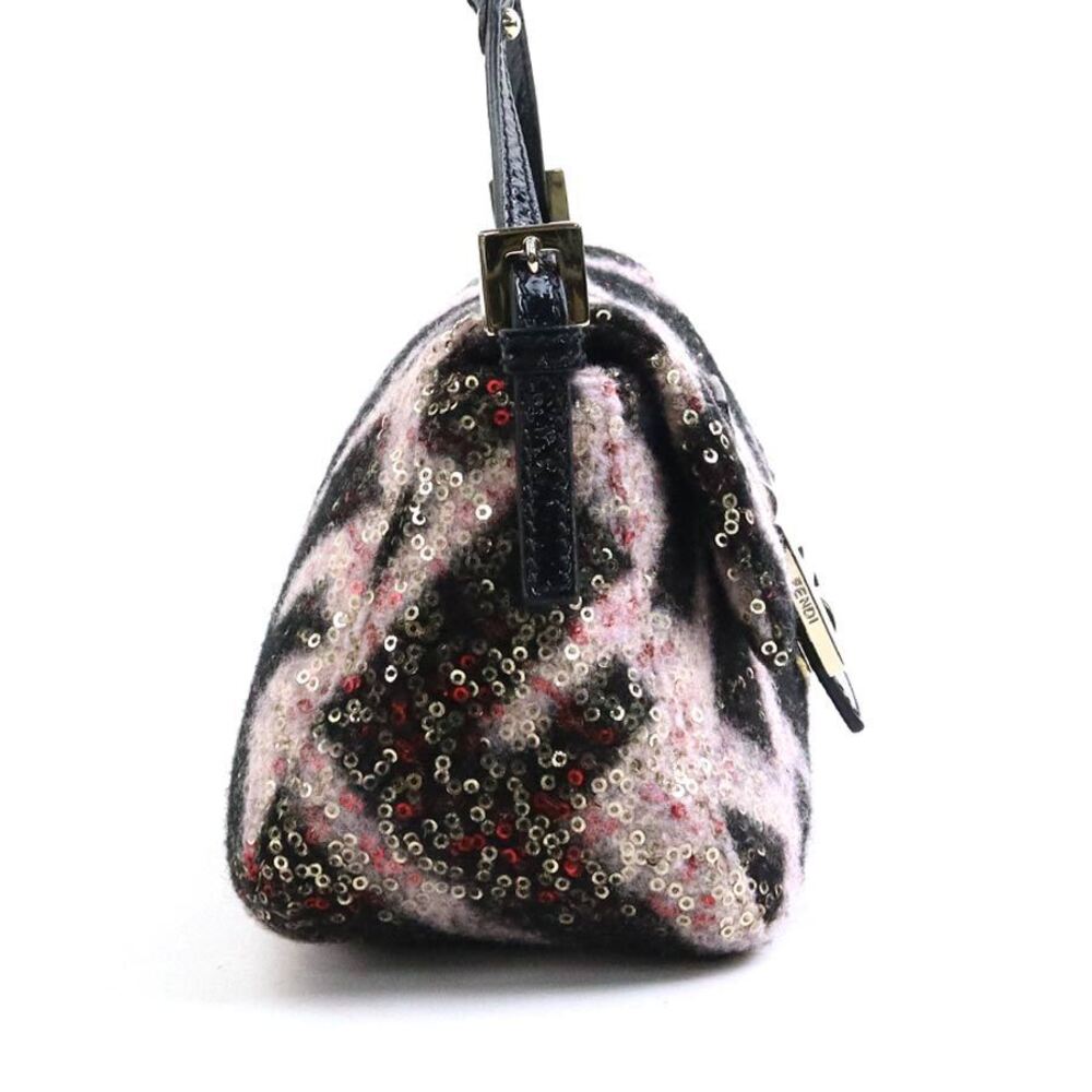 Fendi Mamma Wool Bag Patent Shoulder Pink Bucket Sequins Black